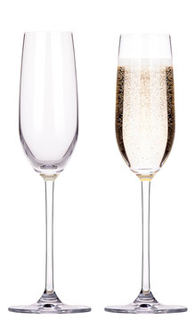 full and empty glass of champagne isolated