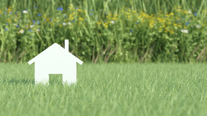Symbol of house on grass field