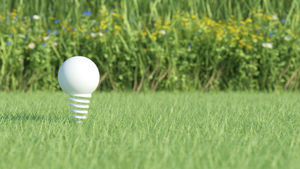 White light bulb on grass field