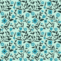 Seamless floral pattern with blue flowers
