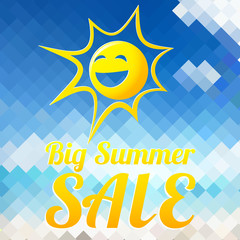 Fototapeta na wymiar Summer sale design template with smiling sun