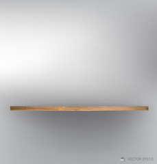 Empty wood shelf on wall. Vector illustration.