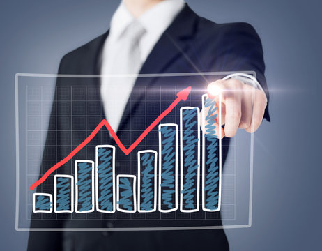 businessman hand with chart on virtual screen