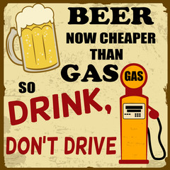 Beer now cheaper than gas, drink don't drive, vintage poster © Balint Radu
