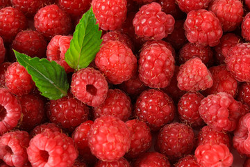 Ripe sweet raspberries, close up