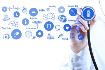 Medicine doctor hand working with modern computer interface