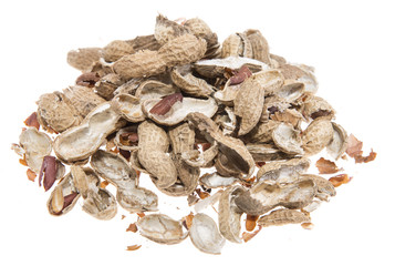 Heap of Peanut shells isolated on white