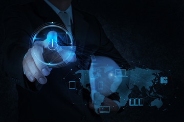 Businessman working with a Cloud Computing diagram on the new co