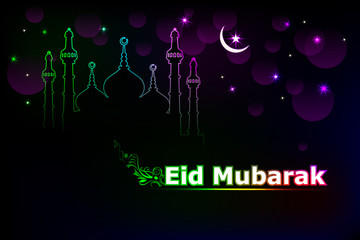 vector illustration of mosque on Eid Mubarak background