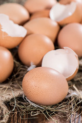 Fresh Eggs on wooden background