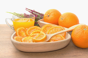 Dehydrated dried and fresh orange with juice