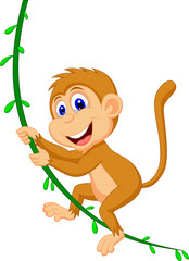 Fototapeta premium Cute monkey cartoon swinging