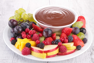 chocolate sauce and fruits