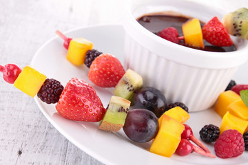 chocolate sauce and fruits