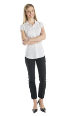 Happy Businesswoman Standing Arms Crossed