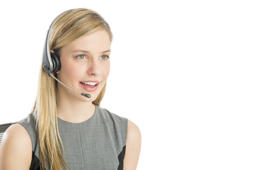 Customer Service Representative Wearing Headset Looking Away