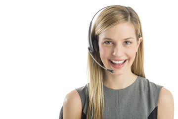 Naklejka premium Young Customer Service Representative Wearing Headset