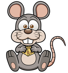 Vector illustration of cartoon rat with cheese