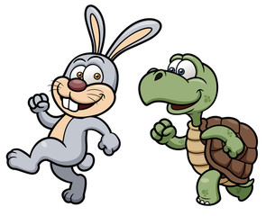 Obraz premium Vector illustration of Cartoon Rabbit and turtle