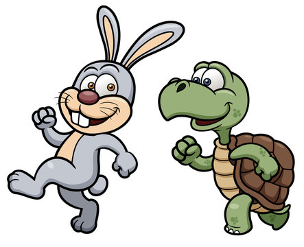 Vector illustration of Cartoon Rabbit and turtle