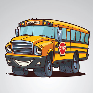 cartoon school bus character isolated