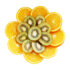 Orange fruit and kiwi fruit.