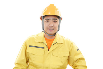 ガッツポーズの作業員