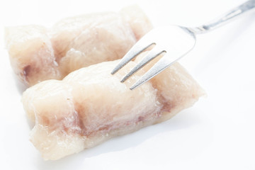 Bunch of mush with fork isolated on white background