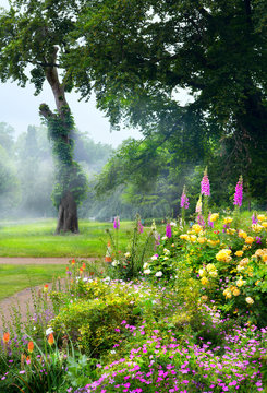 Art flowers in the morning in an English park