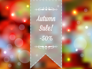 Fototapeta na wymiar Autumn sale vector retro poster with abstract blurred fall