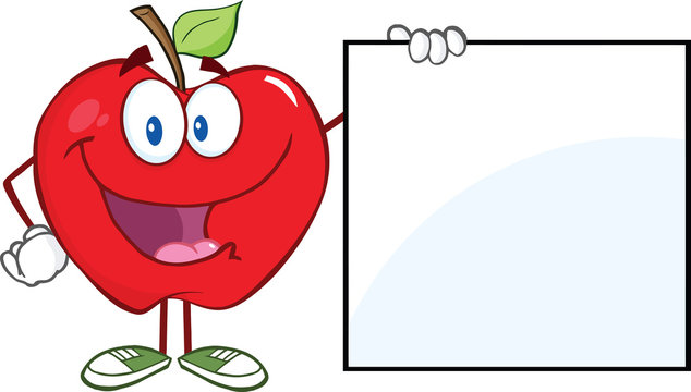 Happy Apple Cartoon Character Showing A Blank Sign