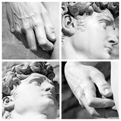 focus on  details of famous  sculpture of David by Michelangelo