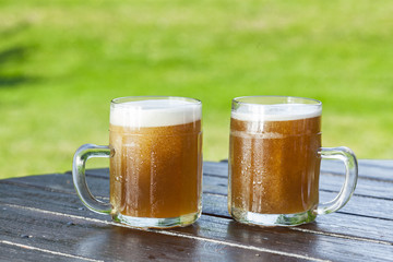 refreshing chilled german beer in summer garden