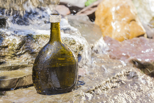 delicious fresh ros&eacute; wine chilled in waterfall