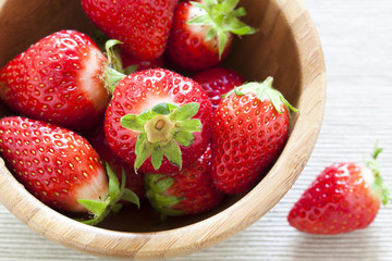 Strawberries in a wooden bowl
