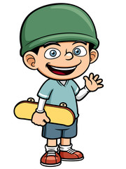 Vector illustration of Boy holding Skateboard
