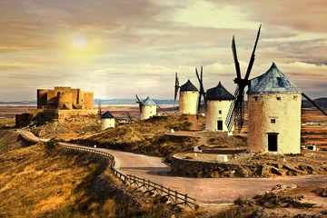 Wall murals Picture of the day pink sunset over Cosuegra windmills