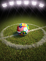 Naklejka premium Soccer ball on field with participating countries