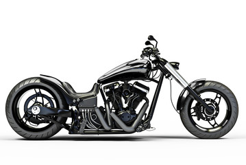 Fototapeta premium Custom black motorcycle side view on a white background
