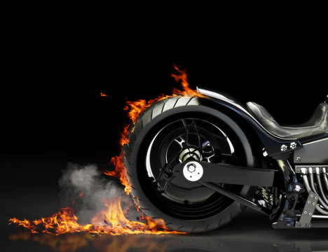 Fototapeta Custom black motorcycle burnout. Room for text or copyspace