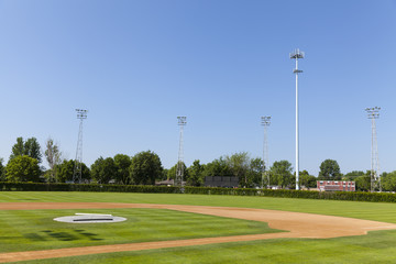 A baseball field in a small town in Minnesota, USA.