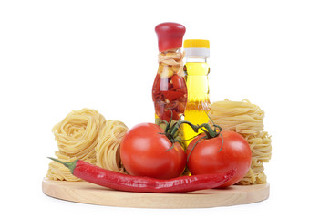 Pasta with an olive oil and tomatoes isolated