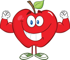 Apple Cartoon Character With Muscle Arms