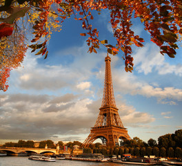 Obraz na płótnie Canvas Wieża Eiffla z liści jesienią w Paryżu, Francja