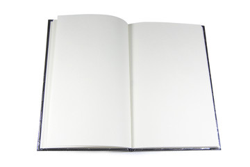 Open unruled white notepad with a dark cover