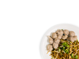 noodle and meatballs isolated on white