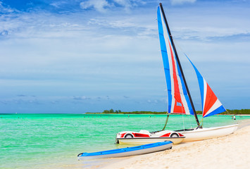 Catamaran at a tropical beach in Cuba