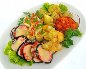 Roasted vegetables on platter.