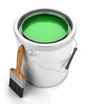 Paint can and brush isolated