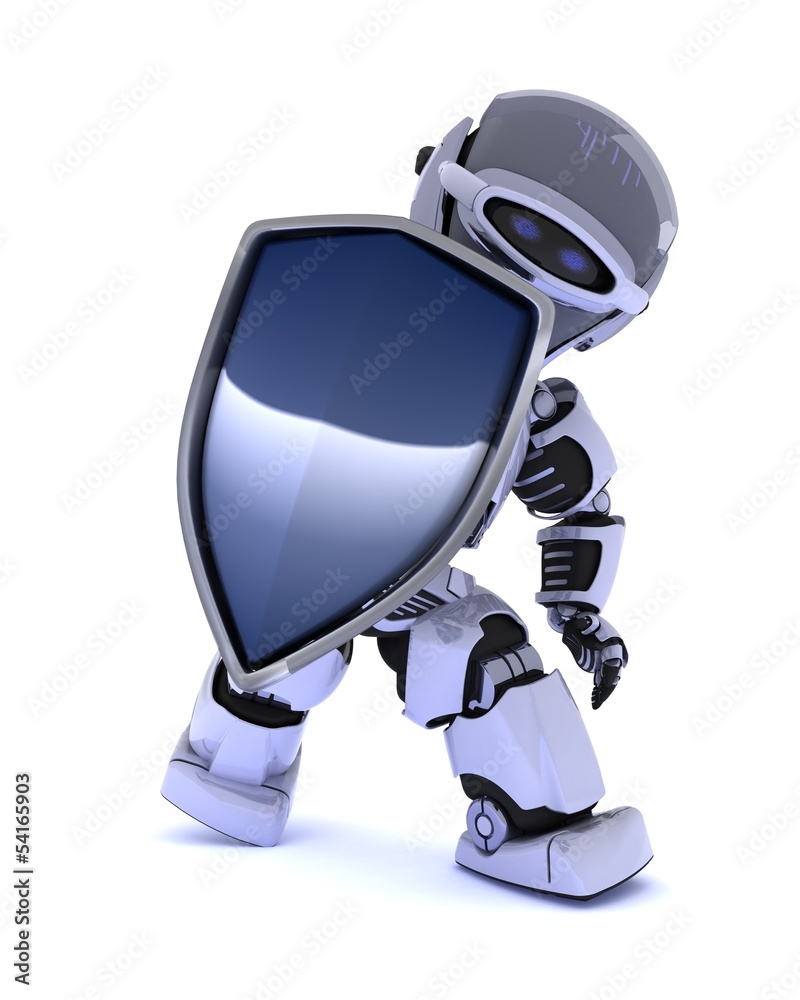 Poster robot with a shield